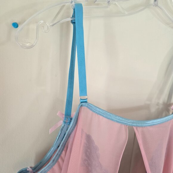 Women's Plus 4x Pink and Blue Babydoll Lingerie Slip - Picture 6 of 6